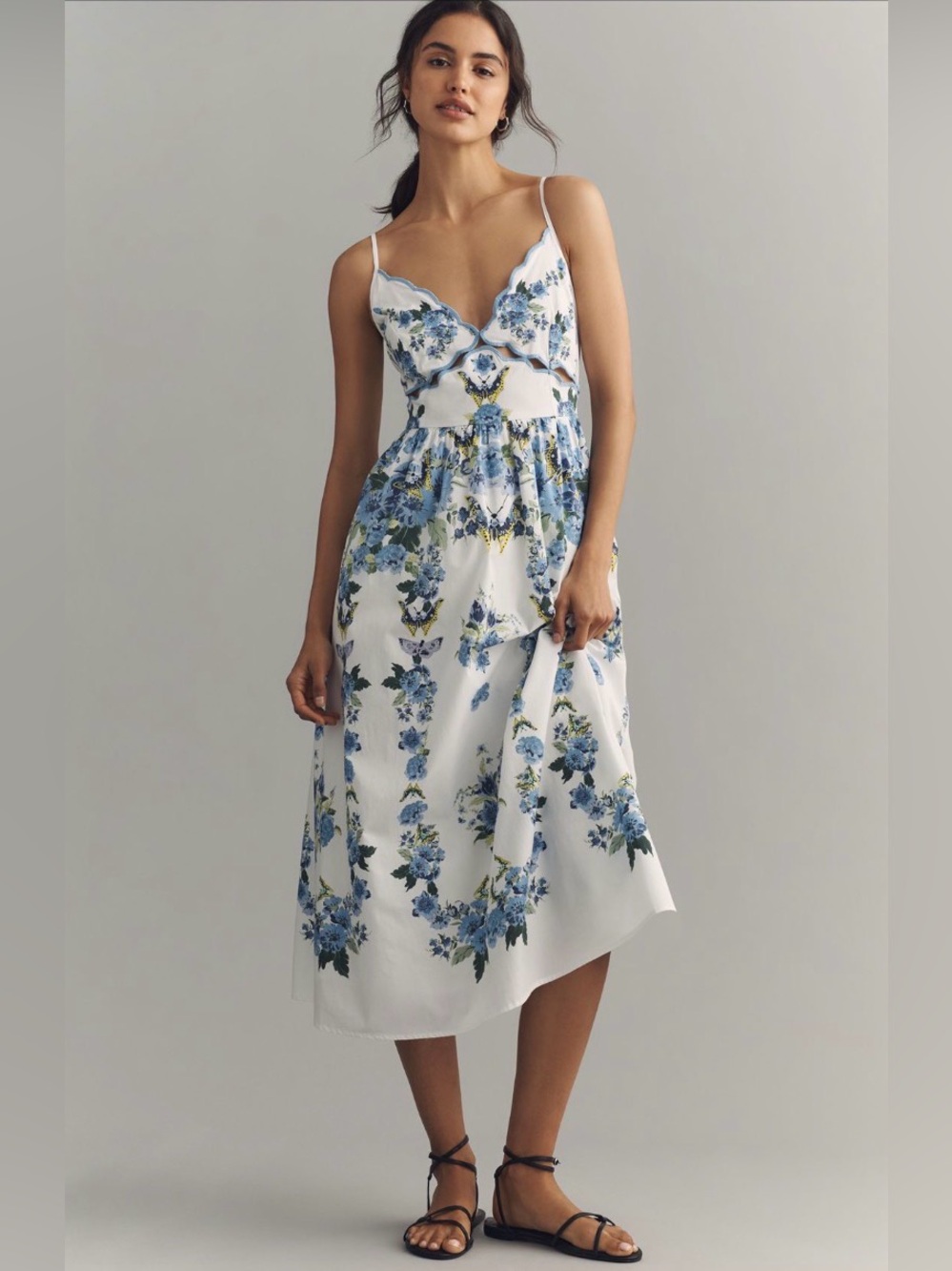 NWT Anthropologie Cotton Scalloped Midi Dress